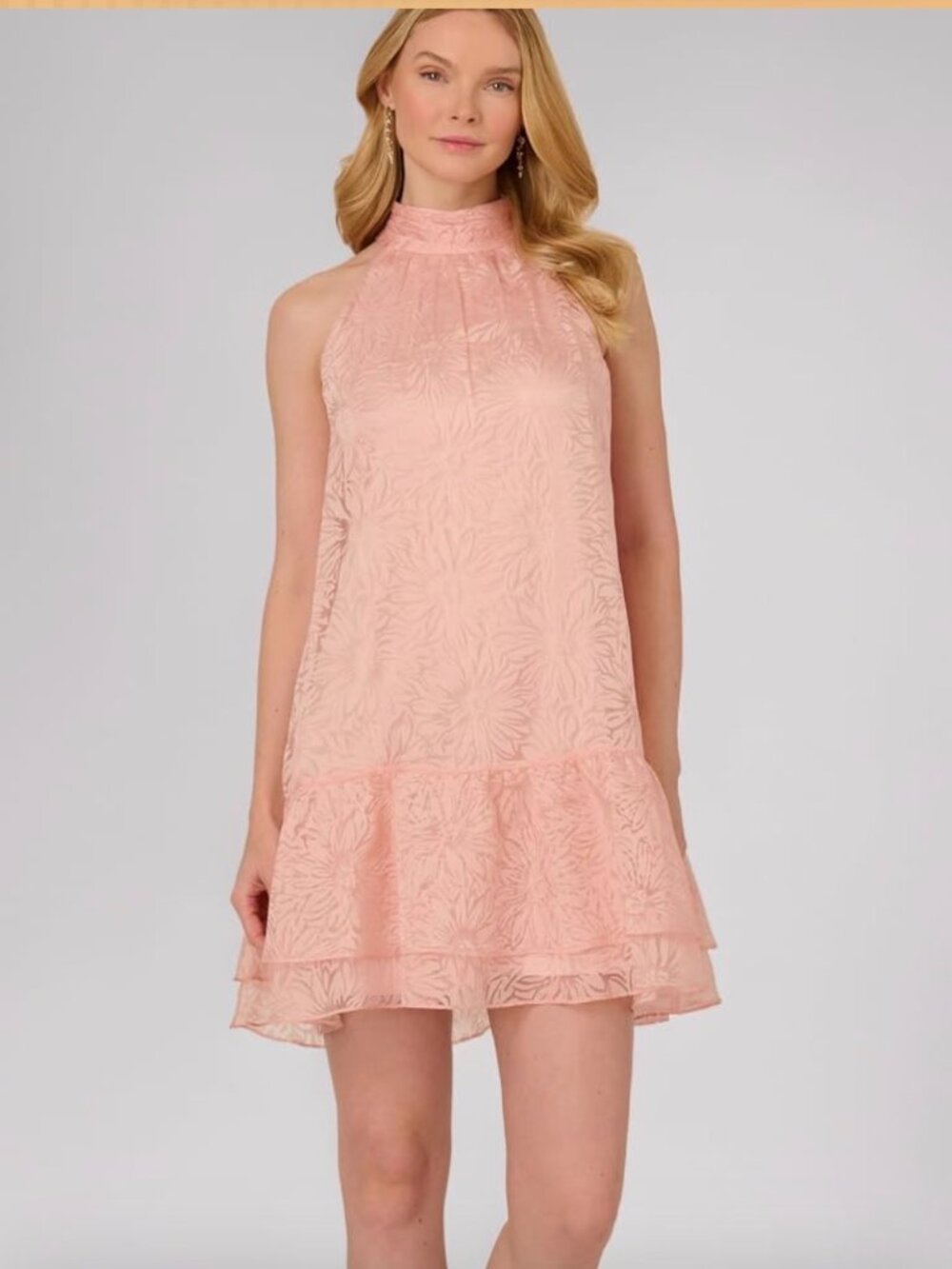 NWT Adrianna Papell Burnout Trapeze Pink Mock Neckline Trapeze Mini Dress. Sz 2